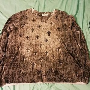 2 for 15 plus Cato gray cross top